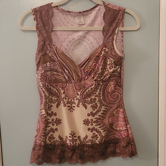 vol. 7 Tops - Beautiful pink & brown tank blouse.